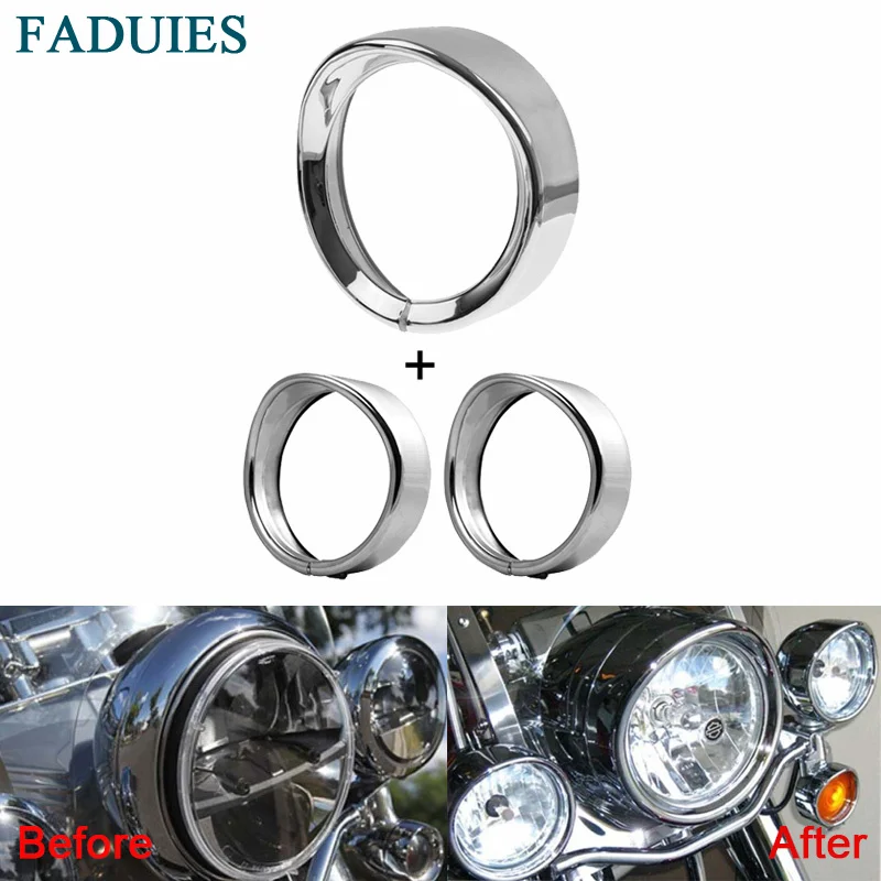 Buy FADUIES Chrome 7" harley Motorcycle Headlight Trim Ring+ 4.5" LED Auxiliary