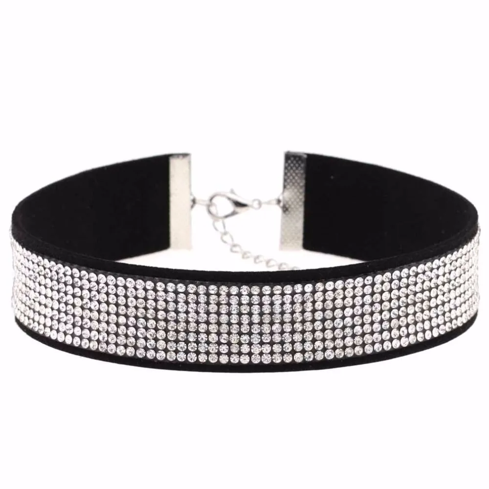 

2019 New Arrival Trendy Leather Choker Necklace with Multilayers Crystal Charm Necklaces&Pendants for Women Girls Gothic Collier