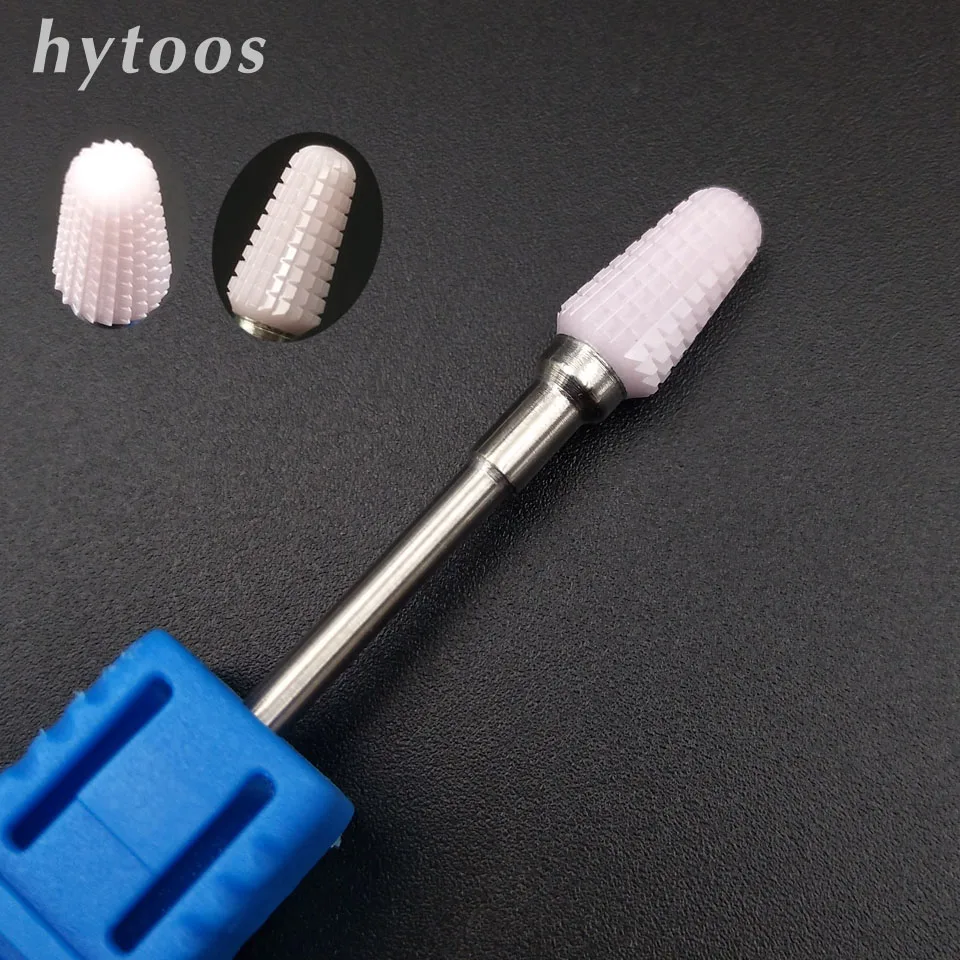 HYTOOS Pink Ceramic Bullet Nail Drill Bit 3 32 Rotary Burr Bits For Manicure Pedicure Tools