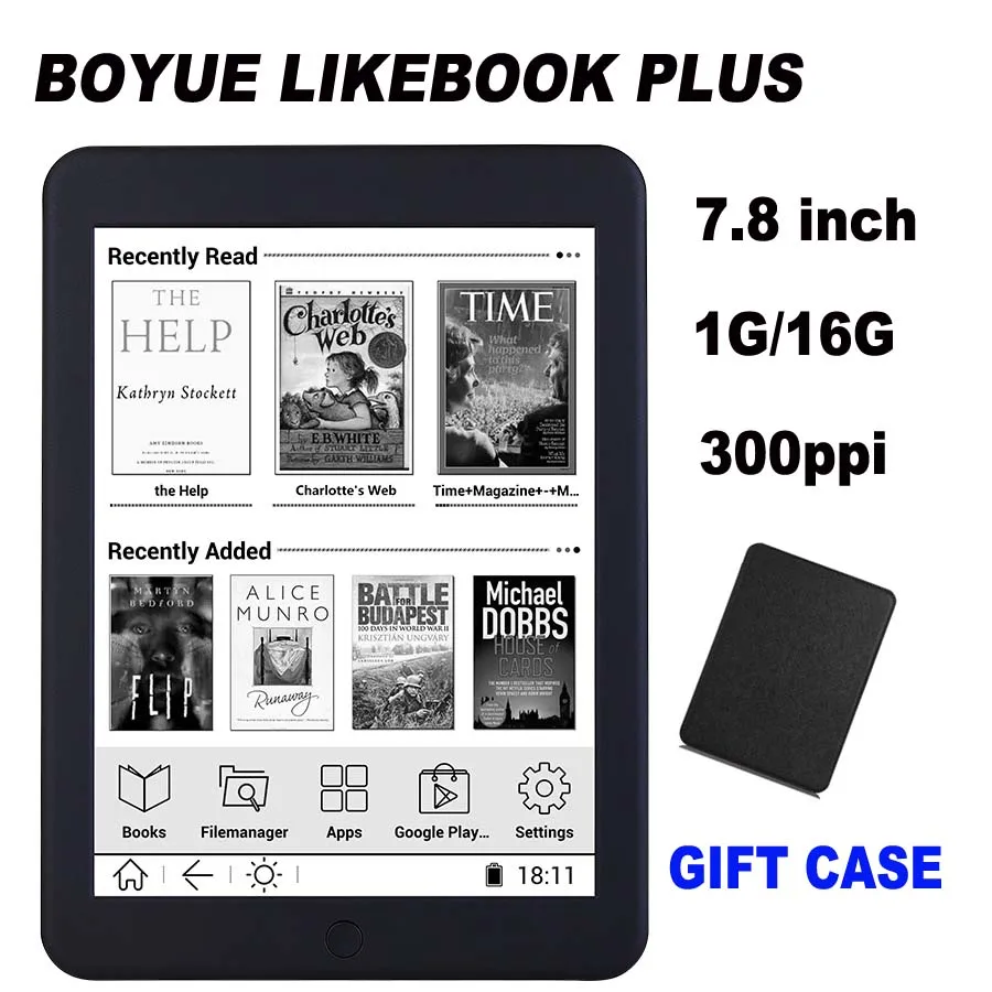 Boyue likebook plus ebook reader 7.8″ touch screen 300ppi 1G/16GB online reading 2800mAh wifi bluethoth transfer e-book ereader