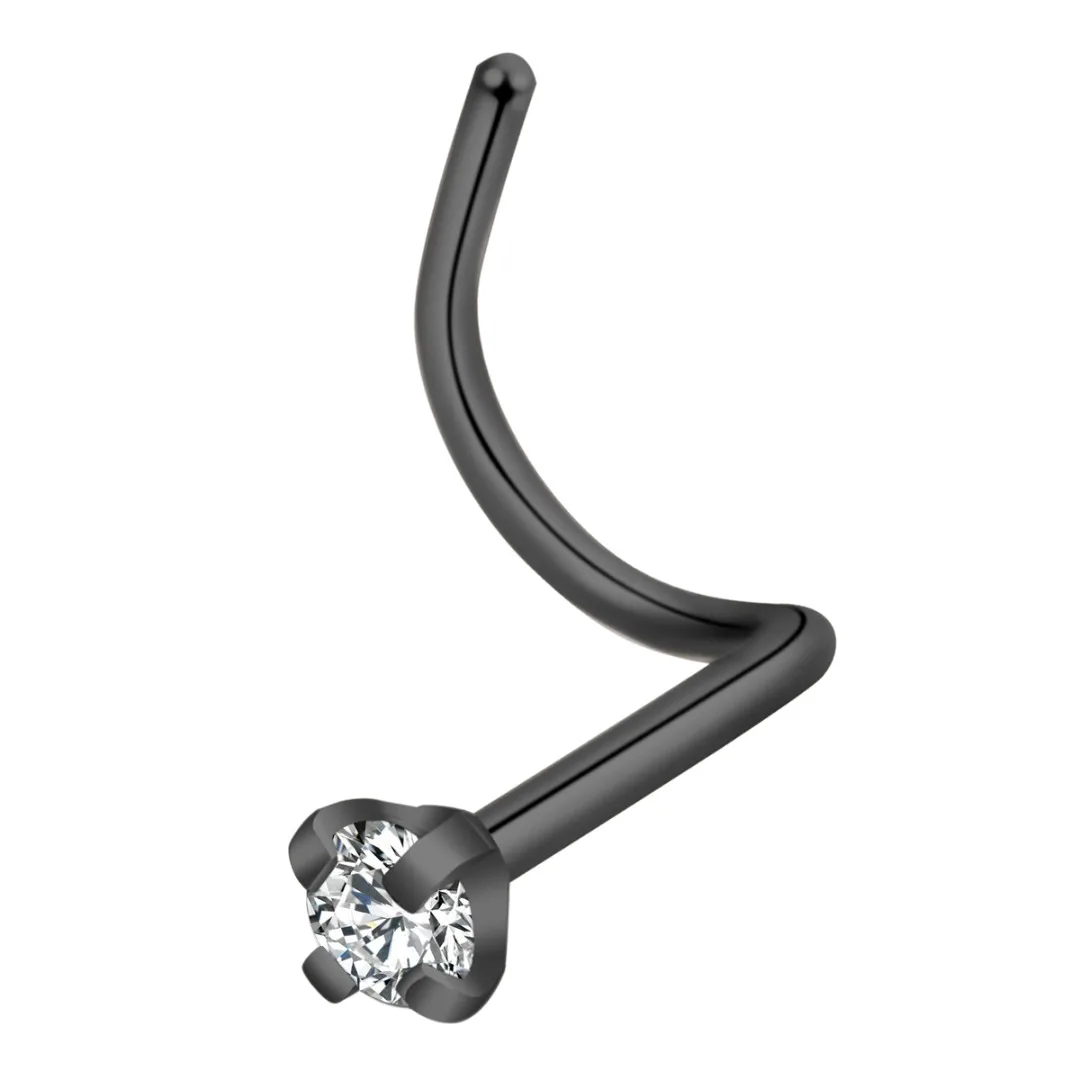 Fashion Crystal Nose Studs Surgical Steel Cubic Zirconia 0.8*7mm Nose Rings Shellhard Sexy Women Body Piercing Jewelry