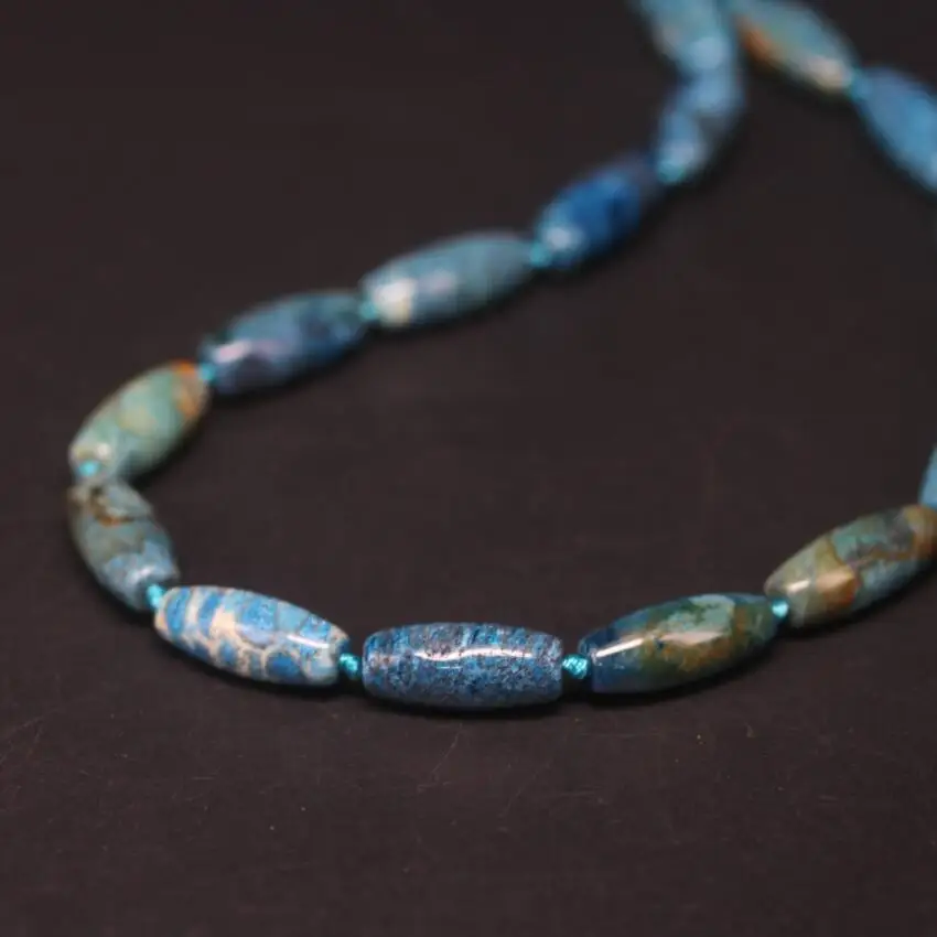 16PCS/strand Polished Long Rice beads Blue Chrysanthemum Agates Stone,Natural Coral Jades Fossils Stick Pendants Jewelry Making