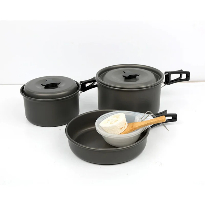 Portable Camping Pot aleación de aluminio al aire libre vajilla utensilios 3 unids/set tetera cocina herramienta para Picnic barbacoa
