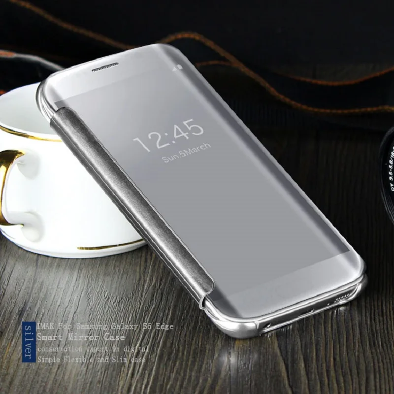 Luxury Plating Mirror Clear View Flip Cases for Samsung Galaxy S6 Edge Plus Smart Window Phone Cover Case | Мобильные телефоны и