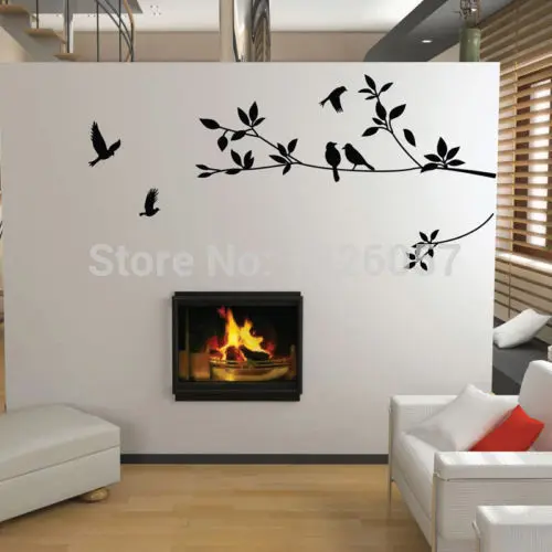 Bedroom Decoration Vinyl Wall Art Decor Black Birds Tree Branches Wall Sticker Removable Decals Mural