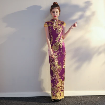 Новые женские современные китайское традиционное платье cheongsam Китайский искусственный шелк Винтаж Высокое качество китайских Дамский qipao длинные dressCC375 - Цвет: 3