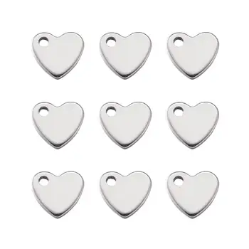 

100pcs Heart Charms 304 Stainless Steel Pendants for jewelry making Stainless Steel Color, 10x9x1.5mm, Hole: 2mm