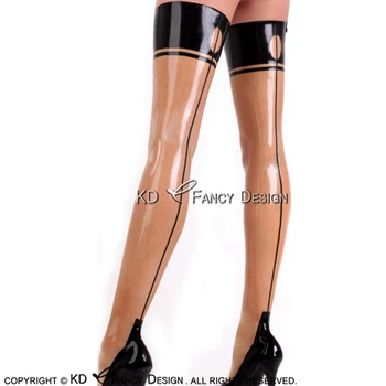 

Transparent With Black Sexy Long Latex Stockings With Circular At Back Top Rubber Thigh high stockings WZ-0031