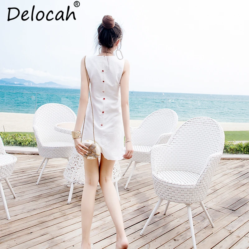 Delocah Women Summer Sleeveless Dress Runway Fashion Designer Crystal Beading Floral Embroidery Elegant Casual Short Dresses