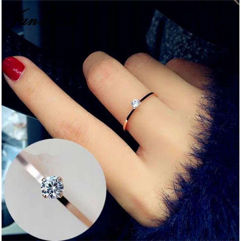 

JUNXIN Minimalist Single Zircon Stacking Thin Rings For Women Stainless Steel Rose Gold Color Small White Crystal Wedding Ring