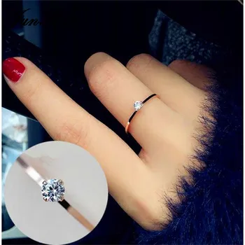 

Minimalist Single Zircon Stacking Thin Rings For Women Stainless Steel Rose Gold Color Small White Crystal Wedding Ring Jewelry