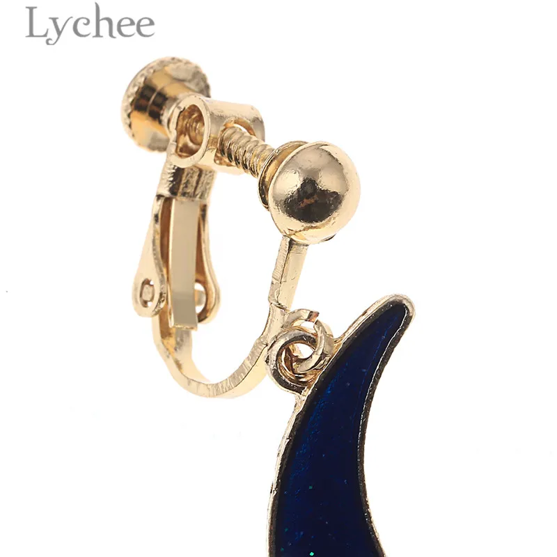 Lychee 1 пара асимметричные сплав звезда луна эмаль висячие серьги женские