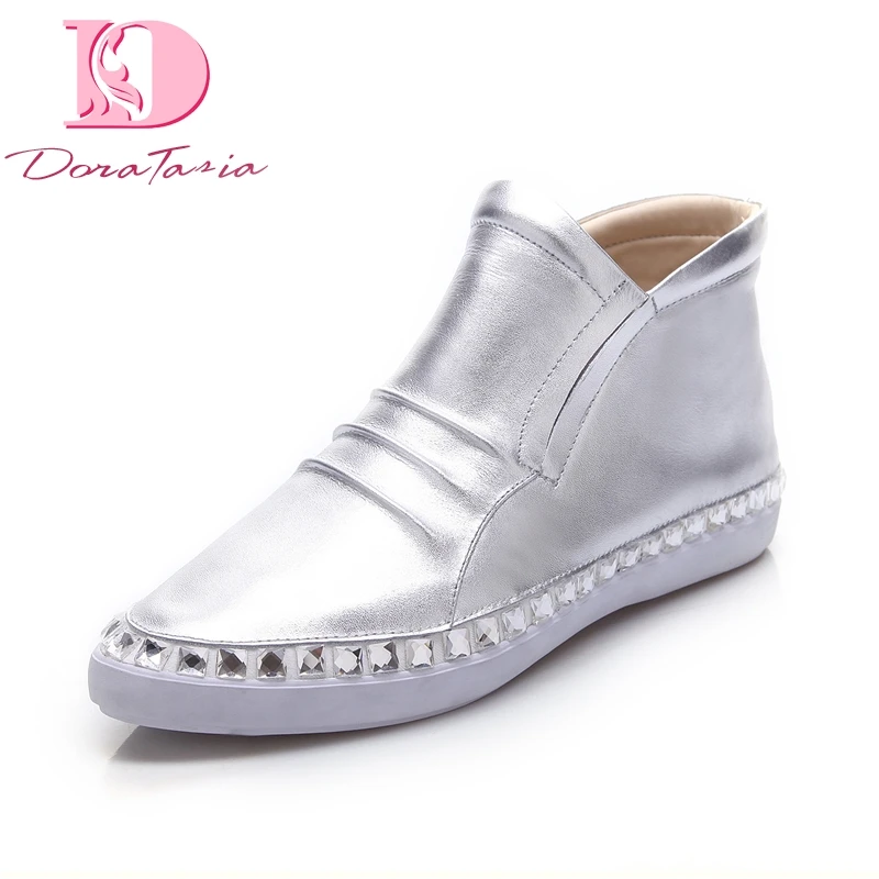 

Doratasia Brand New Pointed Toe Rivets Spring women's Shoes Genuine Leather Fashion Leisure Youthful Casual Shoes
