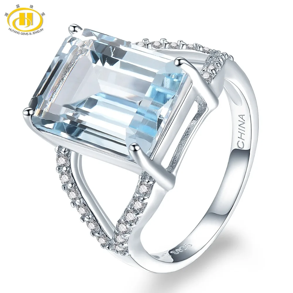 

Hutang Stone Jewelry Natural Gemstone Sky Blue Topaz Ring Solid 925 Sterling Silver Fine Fashion Jewelry For Women Man Gift New
