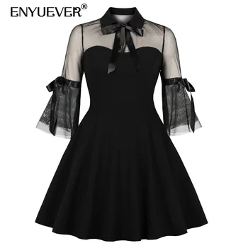 

Enyuever Black Sexy Dress Women Clothes 2019 Lace Half Sleeve Bowknot Vestido Casual Robe Vintage Short Party Dresses Streetwear