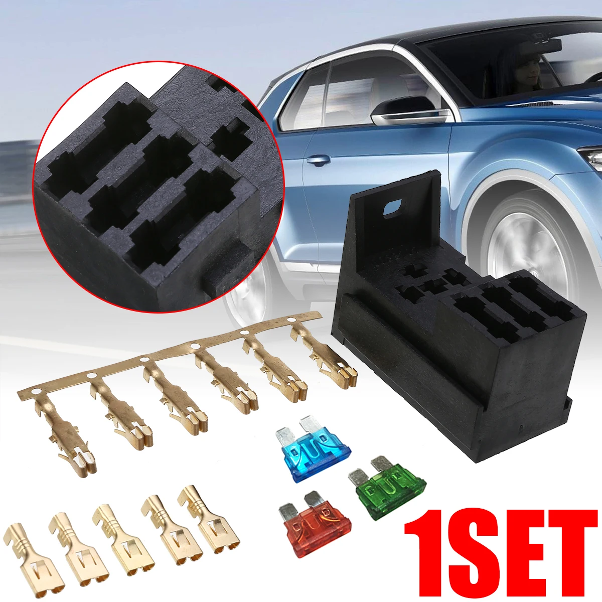 

Mayitr 1pcs Relay & 3 Fuse Base Box 4&5 PIN Relay 3 ATO Blade Fuses Holder Socket Box Kit