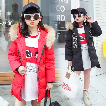 

Big Girls Letter 2017 Winter New Girl Children Coat Long Thick Fur Collar Padded Down Coat