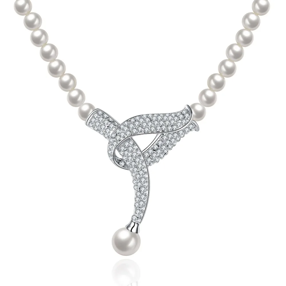 2017 Fashion Women Necklace Pearl Chain Zircon Pendant Trinket Retro