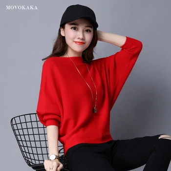 

Sweaters Fashion 2018 Women Sweater Woman Pullover Knitted Female Vintage Ladies Winter Bat Sleeve Sweater Women Red Pullover