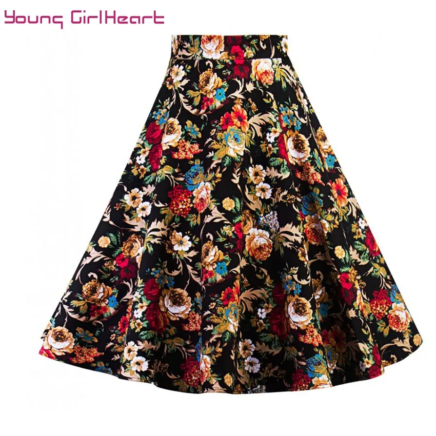 Women Sweet Rose Print Skirts A line Design Summer Casual Streetwear