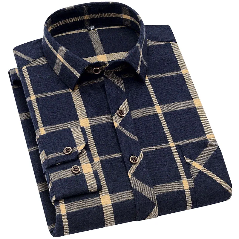 

2019 New High-quality Brand Men Long Sleeved Plaid Shirt Fashion Slim Casual Shirt Lapel