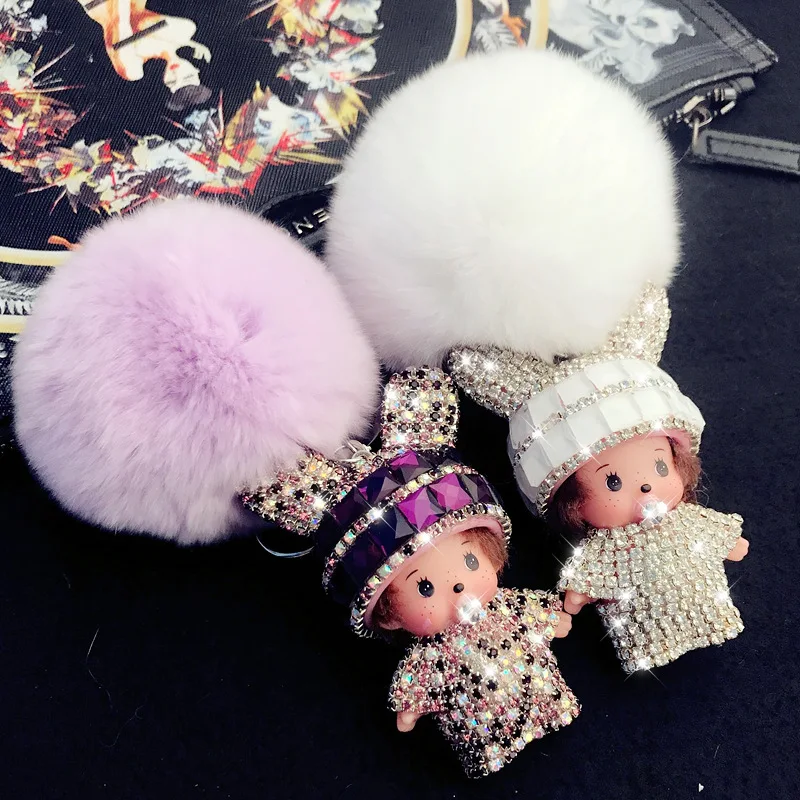 

2019 Rabbit Fur Ball Women Key Holder Bag Pendant plush Baby Doll Keychain Ring Pendant Accessoriesluxury keychain Mongolia qiqi