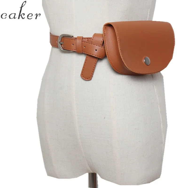 

Caker Brand 2019 Women Brown PU Leather Waist Bag High Quality Half Circle Waist Pack