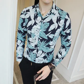 

YC048* City male Korean version, long sleeved shirt night shop bar DJ flower shirt P50