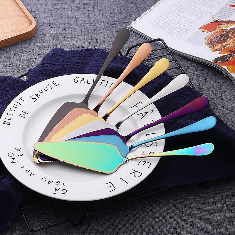 Stainless Steel Pizza Shovel 7 Colors Serrated Edge Cake Server Blade Cutter Cheese Dessert Cutlery Bakeware Cake Spatula