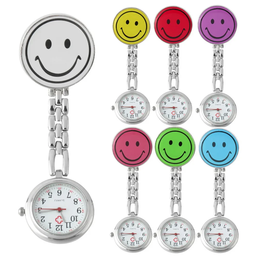 

New Smile Face Nurse Fob Brooch Pendant Watch Portable Pocket Watch,Clip Watch Medical Use Pocket Quartz Clasp Watch