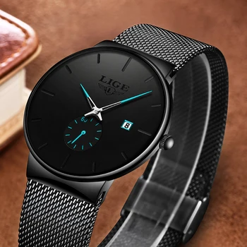 

2019 LIGE Watch Men Fashion Gift Casual Business Watches Men's Waterproof Quartz Wristwatch Black Steel Clock Relogio Masculino