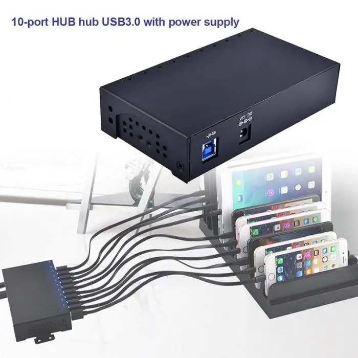10-портовый USB 3,0 Ультра тонкий хаб центр данных с Мощность адаптер для компьютера Тетрадь EM88
