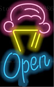 

17*14" Ice Cream Cone with Open NEON SIGN REAL GLASS BEER BAR PUB LIGHT SIGNS store display Restaurant Shop Advertising Lights