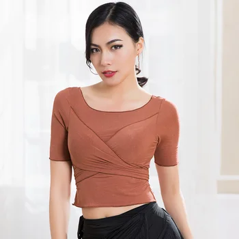

Women Latin Dance Top Slim Mid-Sleeves Ballroom Cha Cha Salsa Tango Samba Rumba Practice Dance Wear Square Dance Tops DC1913
