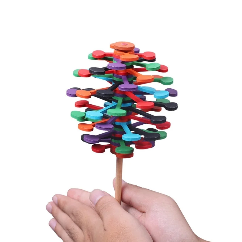

Wooden Rotary Relief Bar Lollipop Toys Magic Wand Stress Relief Toy Children Adults Desk Decoration Craft Rotating spin lollipop