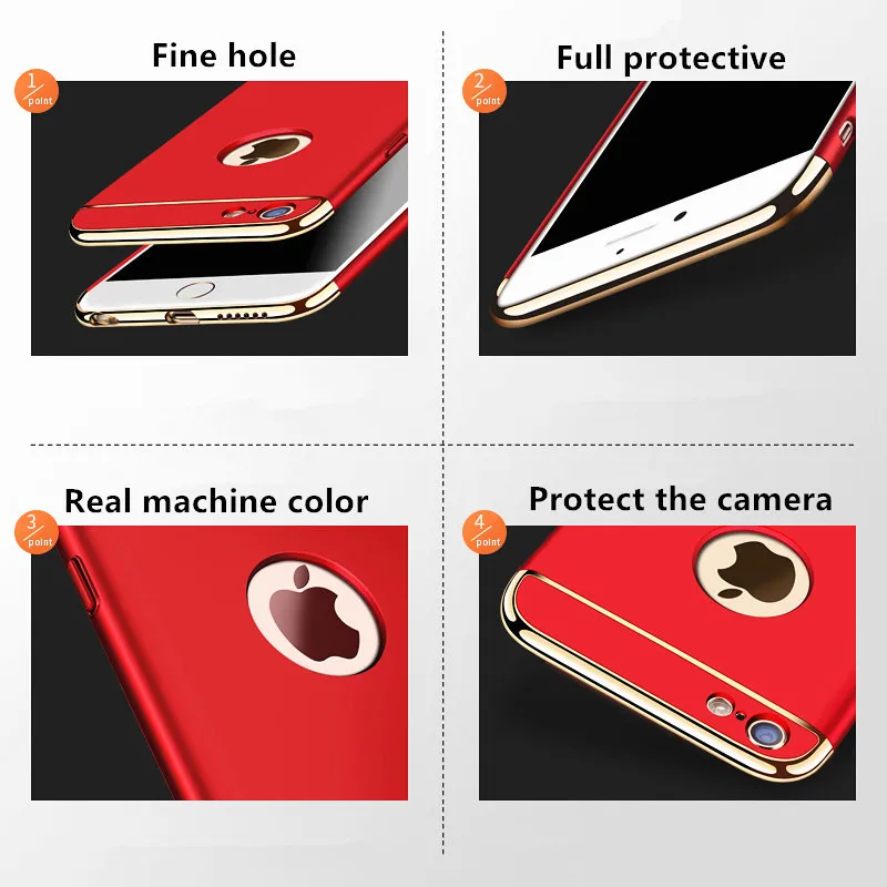 Funda dura dorada de lujo para iPhone 7 6 6 s 5 5S SE X cubierta trasera Xs Max XR extraíble funda 3 en 1 para iPhone 8, 7, 6, 6 s Plus