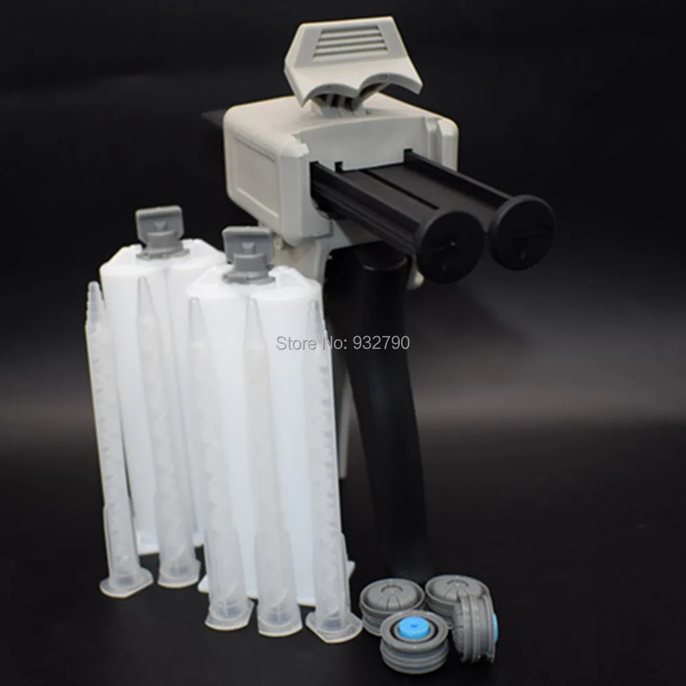 5pcs 1:1 Static Mixing Nozzles + 2pcs 50ml Structural Adhesive Tube Cartridges + 1:1 Mix Ratio Manual Epoxy Applicator Gun 50ml