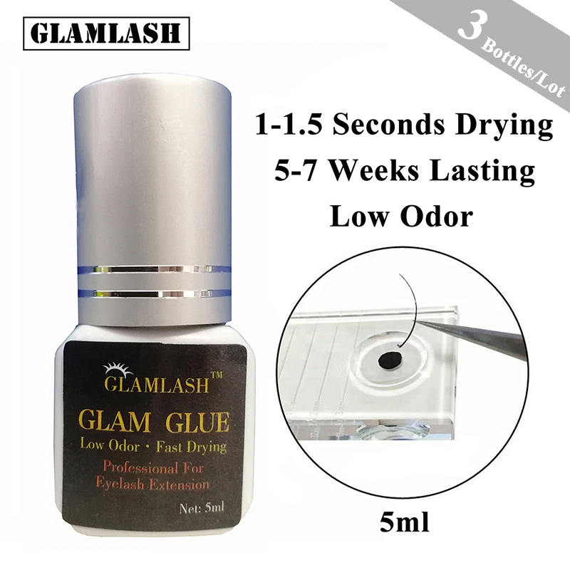 

GLAMLASH 3 Bottles/Lot 5/10ml Eyelash Extension Glue Suppliers Adhesive 1 Sec Drying Time 9 Weeks Maximum Bond Individual Glue