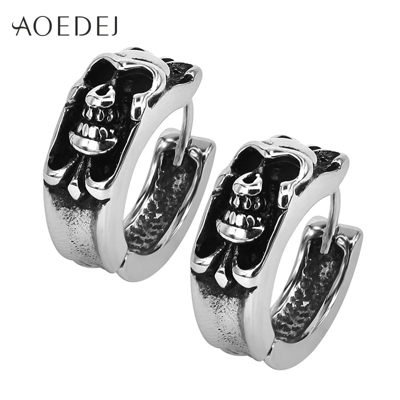 Aoedej Black Skull Small Hoop Earrings Men Stainless Steel Huggie For Mens Punk 12mm Brincos Para As Mulheres Earringshoop Aoedej Black Skull Small Hoop Earrings