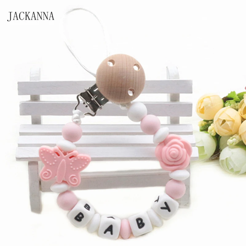 

Personnalised Pacifier Chain Baby Dummy Clips Eco-friendly Attache Sucette Wooden Baby Pacifier Holder Newborn Kids Chew Toys