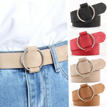 

2019 Women's Fashion Pu Leather Round Buckle Waist Belt Vintage Metal Lady Waistband Multiple Colors