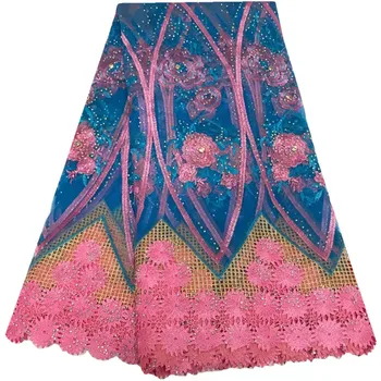 

Multicolor Nigerian Tulle Lace Fabric Fast Shipping African Lace Fabric For Wedding Embroidery French Lace With Stones 1090