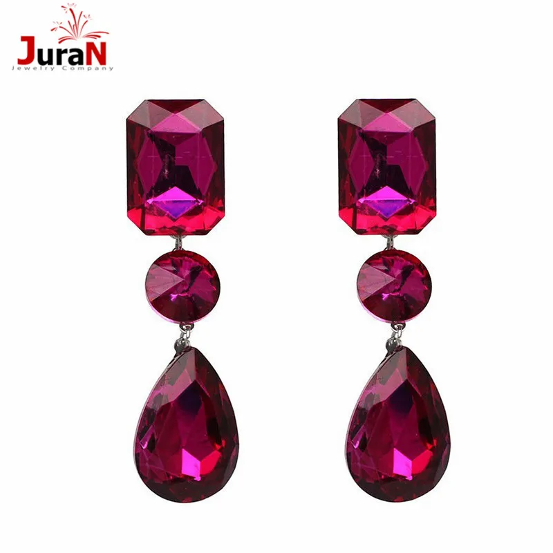 

JURAN Crystal Vintage Dangle Earrings Fashion Hot Pink Luxury Jewelry Women Statement Earrings For Women Jewelry C2208-1