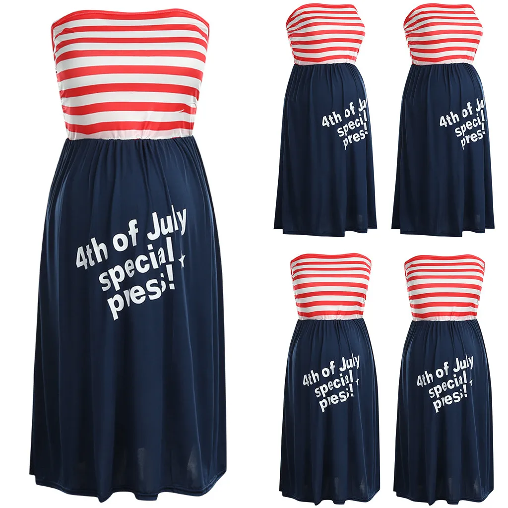 

MUQGEW Women Sleeveless Pregnancy Maternity Chest Wrap Dress Stripe 4th Of July Dress vestido gestantes gravidas fotografia