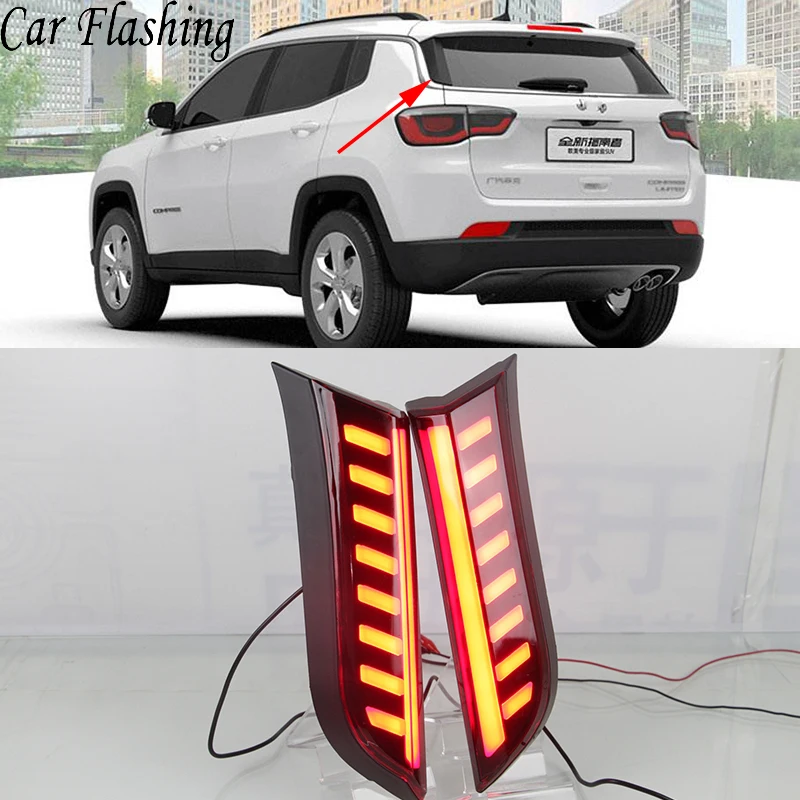 

Car Flashing 2 Pcs LED Rear Light LED Additional Brake Light Bumper Light Taillight For Jeep Compass 2017 2018 rear Column light