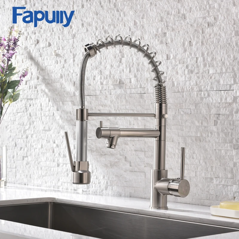 

Fapully Pull Down Kitchen Faucet Double Sprayer Rotate Swivel Chrome Vessel Sink Basin Faucet Water Tap Mixer