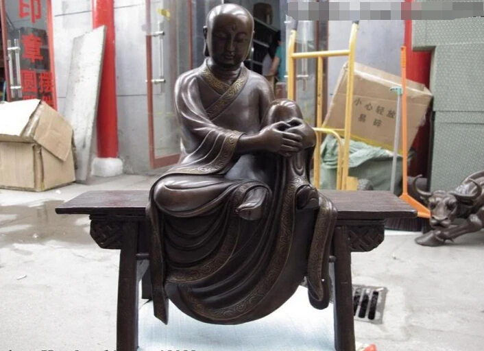 

Collectible bronze S2480 100% Pure Bronze Copper Buddhism Sit stool arhat Buddhist monk Buddha Art Statue (B0328)