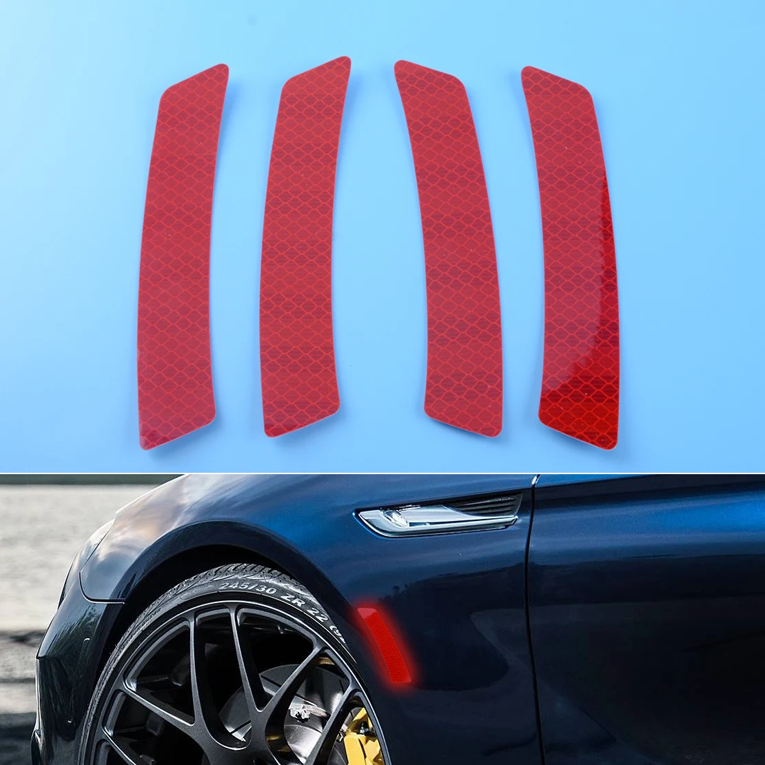 

DWCX 4pcs Reflective Red Car Wheel Eyebrows Sticker Fender Flare Arch Warning Sign Self-adhesive Decal