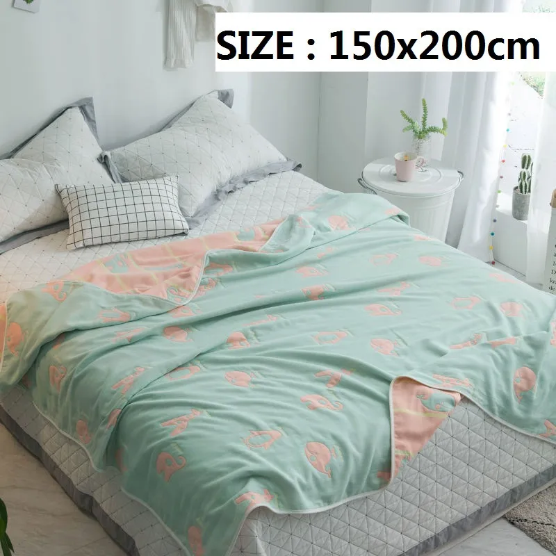 4 размера, муслиновое пеленание для новорожденных, хлопковое банное полотенце, чехол для коляски, летнее дышащее газовое одеяло для сна, многофункциональное детское одеяло - Цвет: green zoo 150x200cm