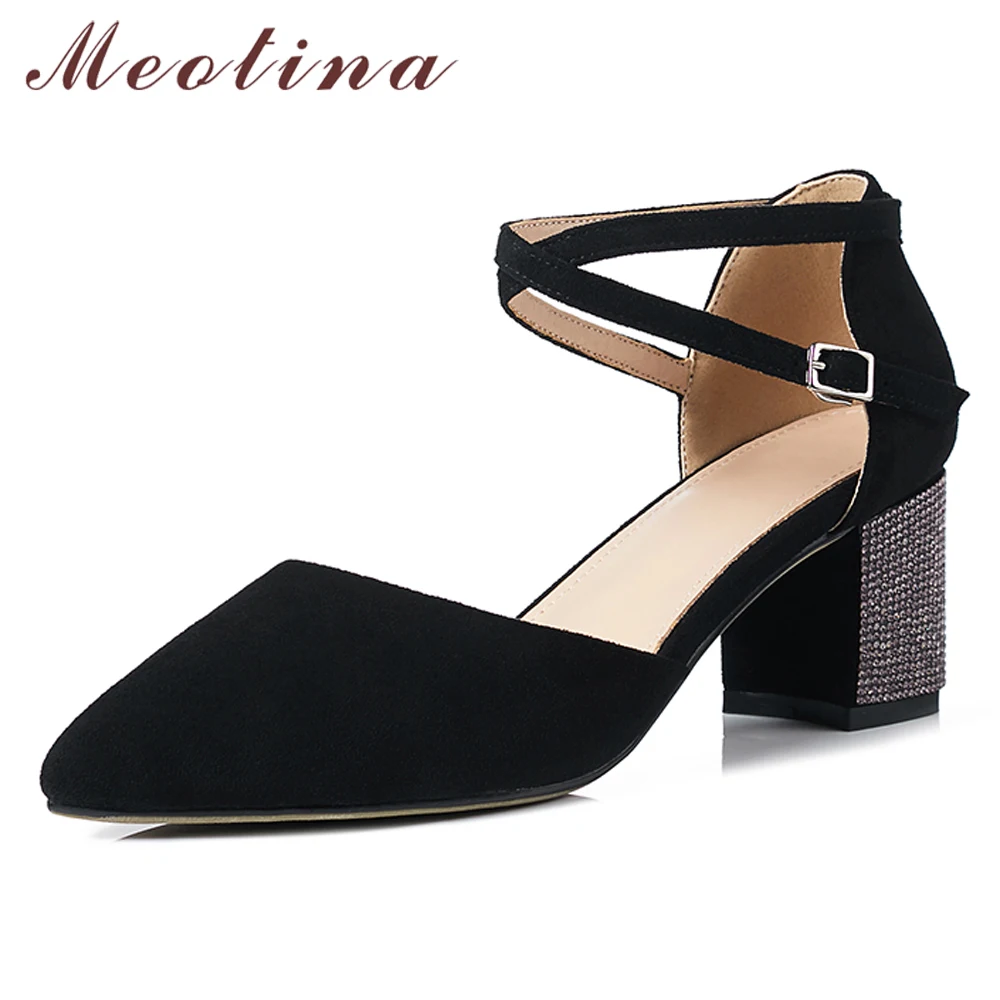 

Meotina High Heels Women Shoes Rhinestone Square High Heel Shoes Elegant Cross-tied Pointed Toe Pumps Lady Spring Big Size 33-43